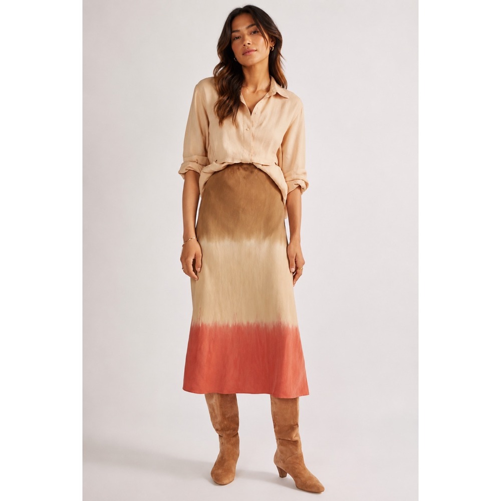 ANTHROPOLOGIE CLOTH & STONE Women's Midi Skirt MEDIUM Pull On Ombré Tie Dye